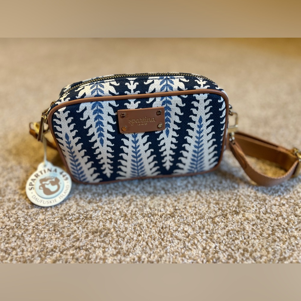 Spartina 449 Blue and White Geometric Crossbody Bag